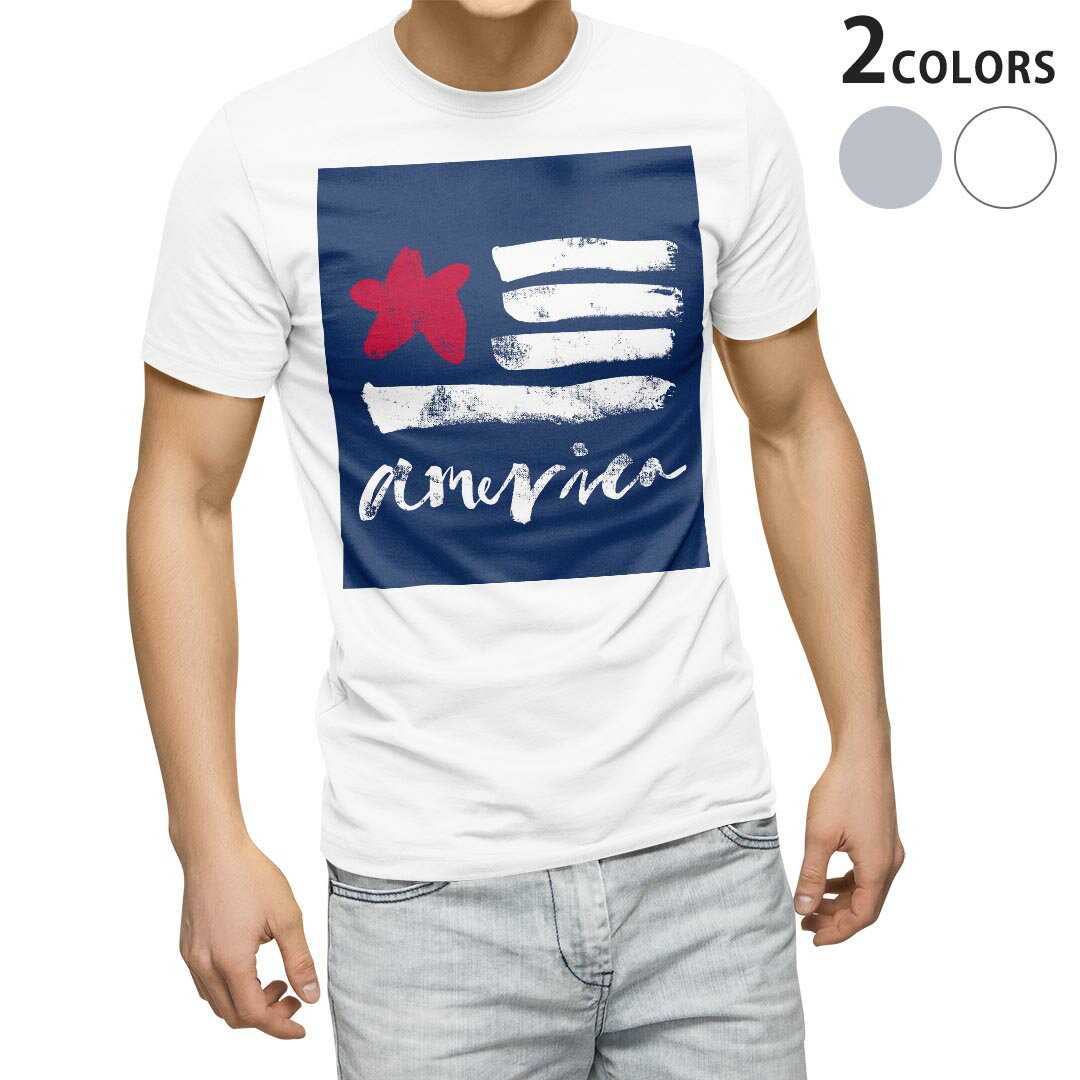 Tシャツ メンズ 半袖 ホワイト グレー デザイン S M L XL 2XL Tシャツ ティーシャツ T shirt 010995 アメリカ　国旗　文字