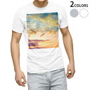 Tシャツ メンズ 半袖 ホワイト グレー デザイン S M L XL 2XL Tシャツ ティーシャツ T shirt 011092 空　写真　夕焼け