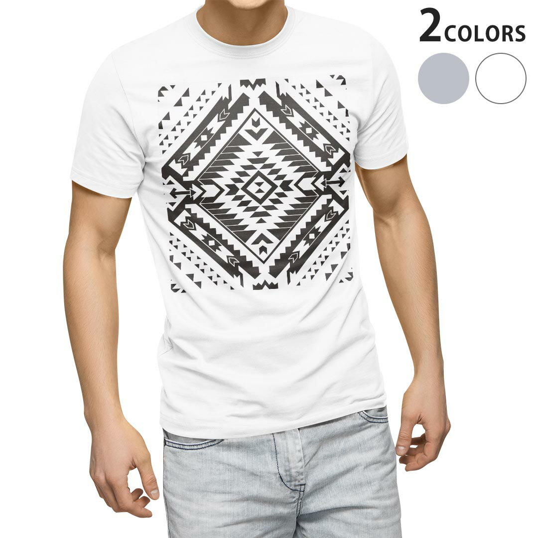 Other - Tシャツ メンズ 半袖 ホワイト グレー デザイン S M L XL 2XL Tシャツ ティーシャツ T shirt 011121 ネイティブ柄　白　黒