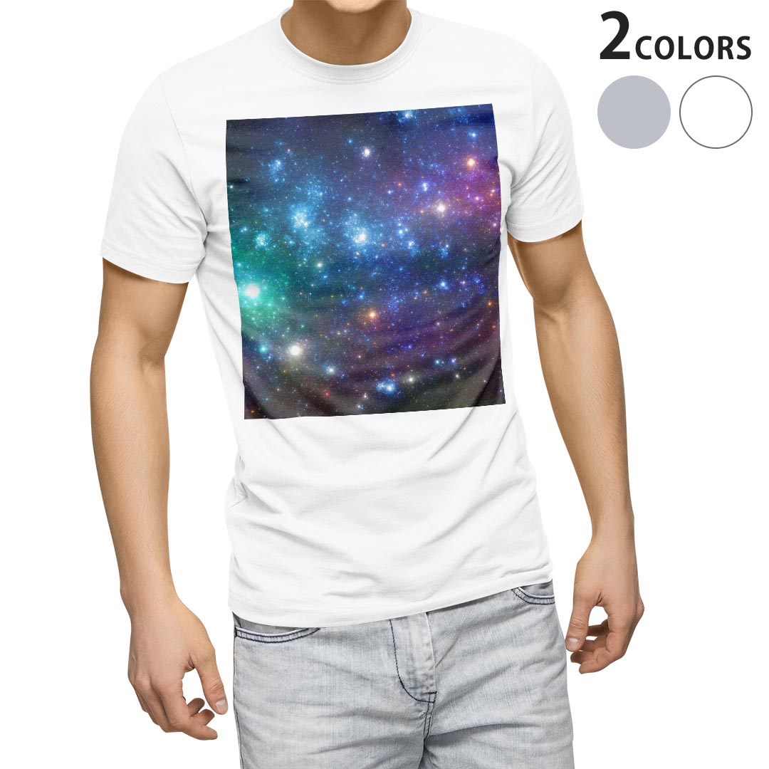Tシャツ メンズ 半袖 ホワイト グレー デザイン S M L XL 2XL Tシャツ ティーシャツ T shirt 011149 宇宙　夜空　星
