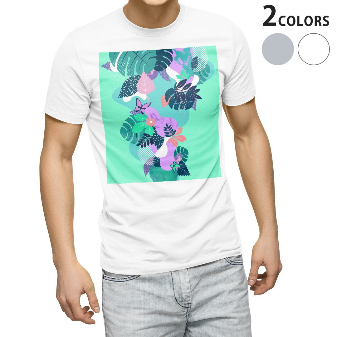 Tシャツ メンズ 半袖 ホワイト グレー デザイン S M L XL 2XL Tシャツ ティーシャツ T shirt 011221 蝶 花 緑
