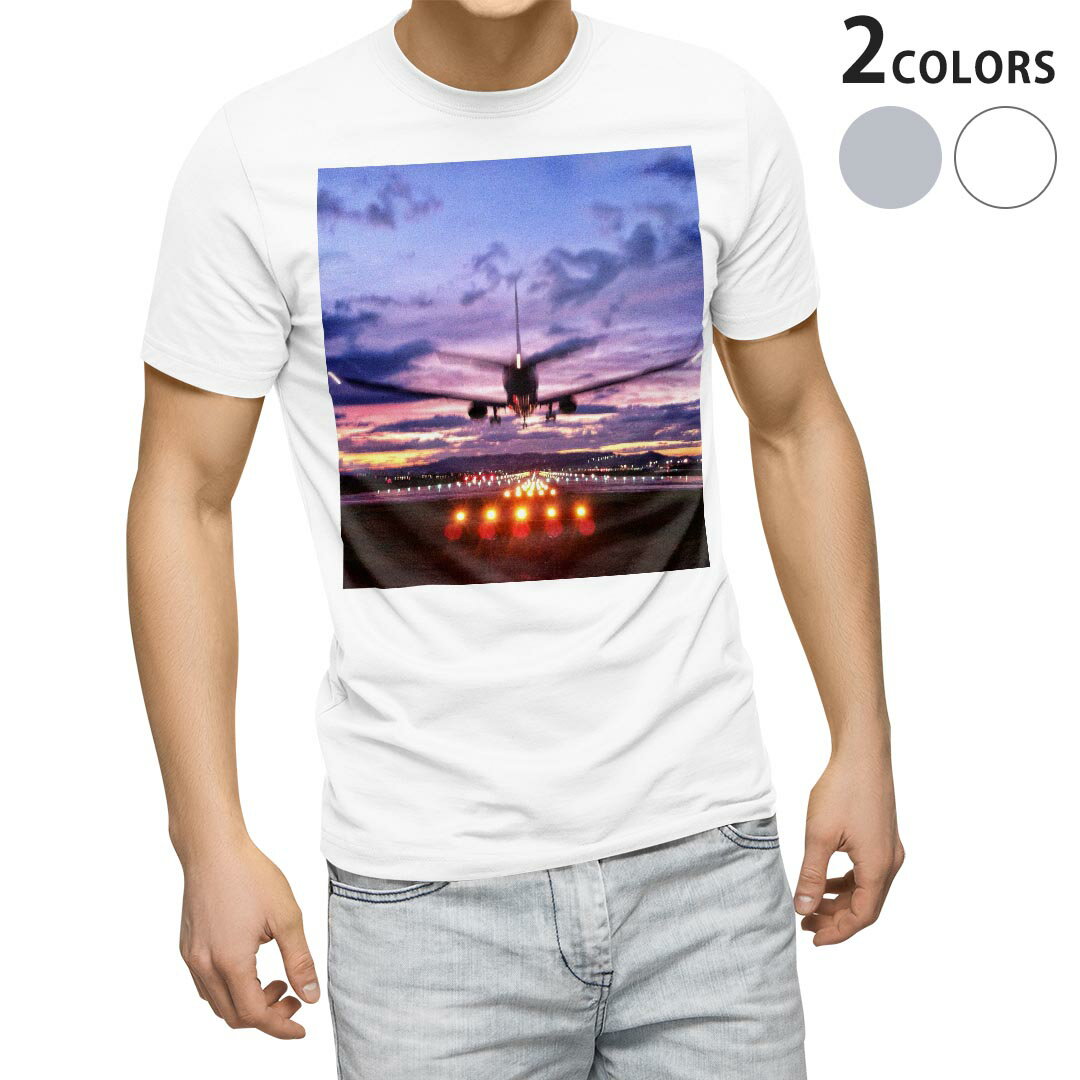 Tシャツ メンズ 半袖 ホワイト グレー デザイン S M L XL 2XL Tシャツ ティーシャツ T shirt 011229 飛行機　乗り物　夜景