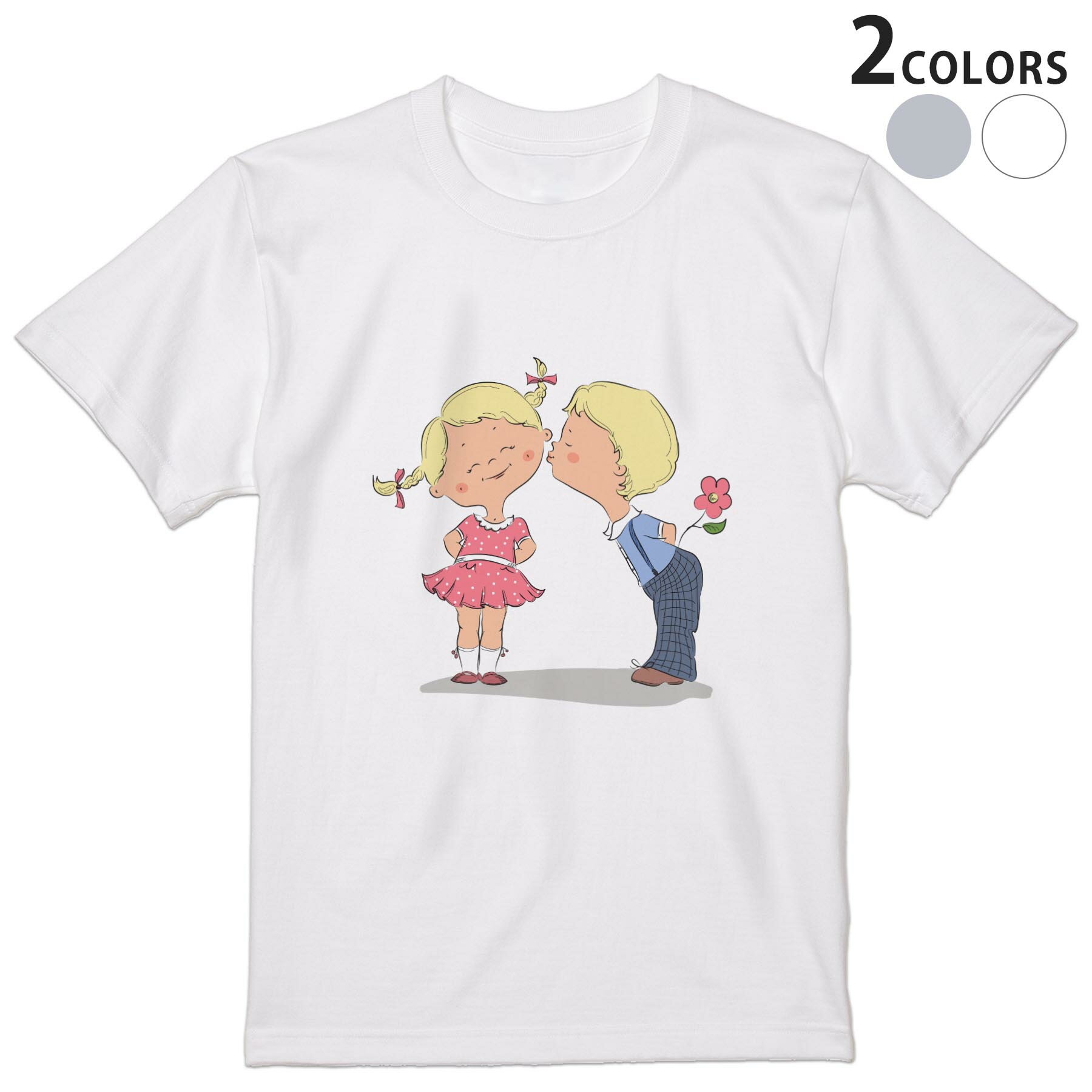 Character - Tシャツ メンズ 半袖 ホワイト グレー デザイン S M L XL 2XL Tシャツ ティーシャツ T shirt 011293 キャラクター　花　人物