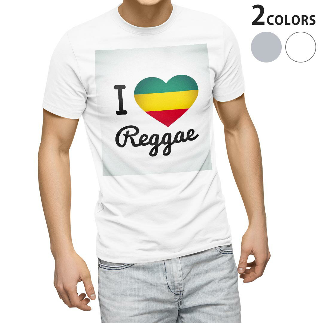 Tシャツ メンズ 半袖 ホワイト グレー デザイン S M L XL 2XL Tシャツ ティーシャツ T shirt 011742 レゲエ　ハート　英語