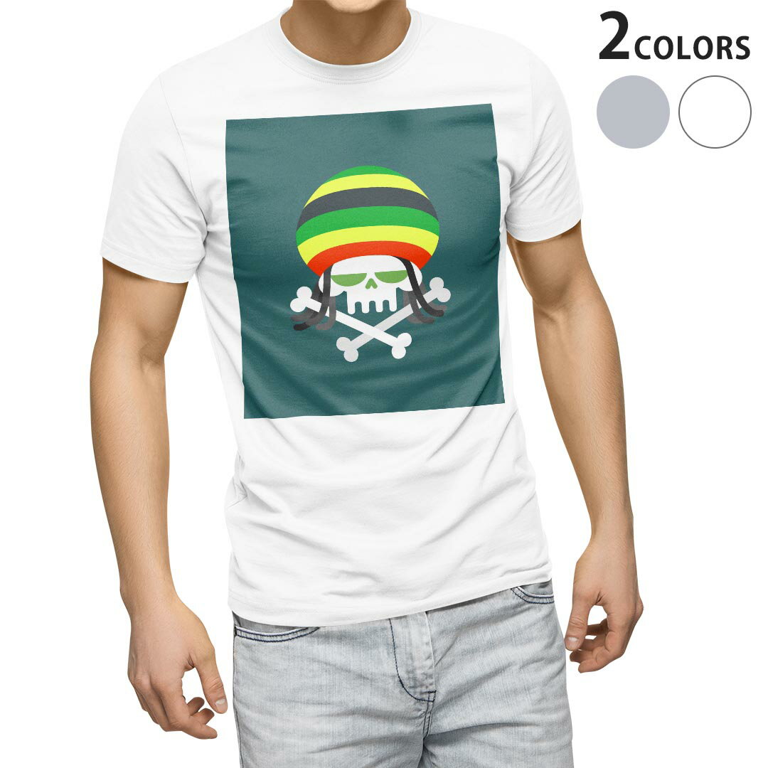 Tシャツ メンズ 半袖 ホワイト グレー デザイン S M L XL 2XL Tシャツ ティーシャツ T shirt 011826 レゲエ　音楽　骸骨