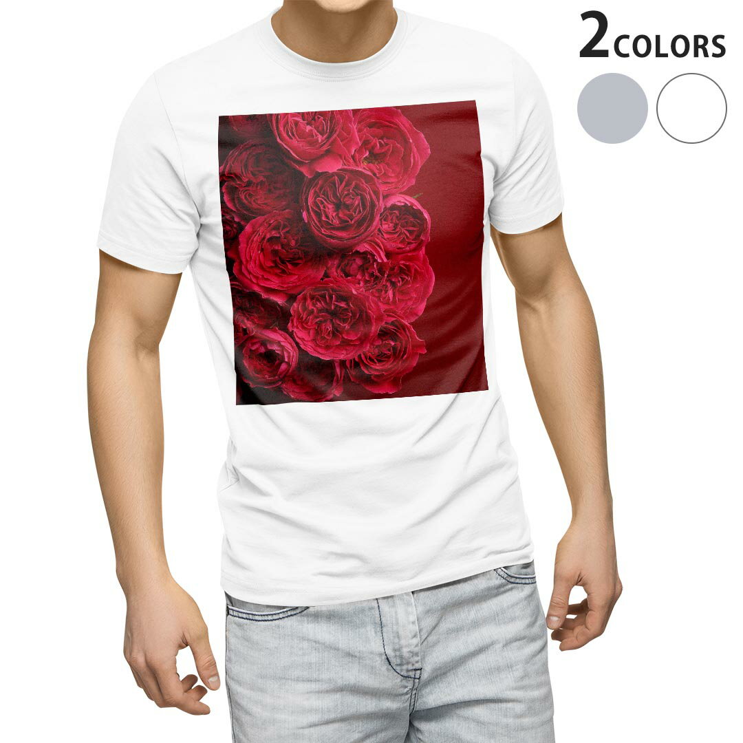 Tシャツ メンズ 半袖 ホワイト グレー デザイン S M L XL 2XL Tシャツ ティーシャツ T shirt 011904 花　バラ　赤