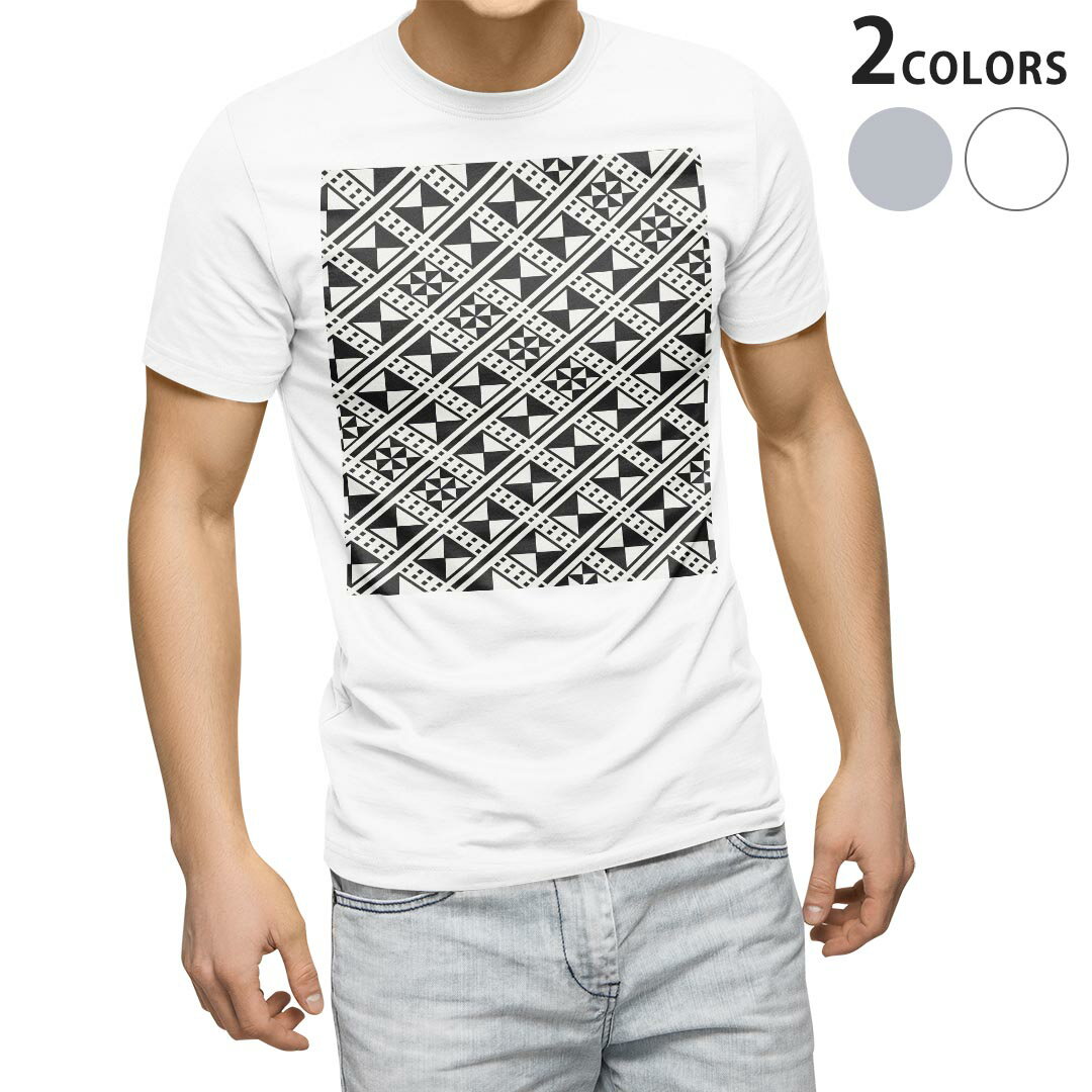 Tシャツ メンズ 半袖 ホワイト グレー デザイン S M L XL 2XL Tシャツ ティーシャツ T shirt 011931 モノトーン 幾何学 模様