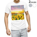 Tシャツ メンズ 半袖 ホワイト グレー デザイン S M L XL 2XL Tシャツ ティーシャツ T shirt 012156 ひまわり 絵画 景色