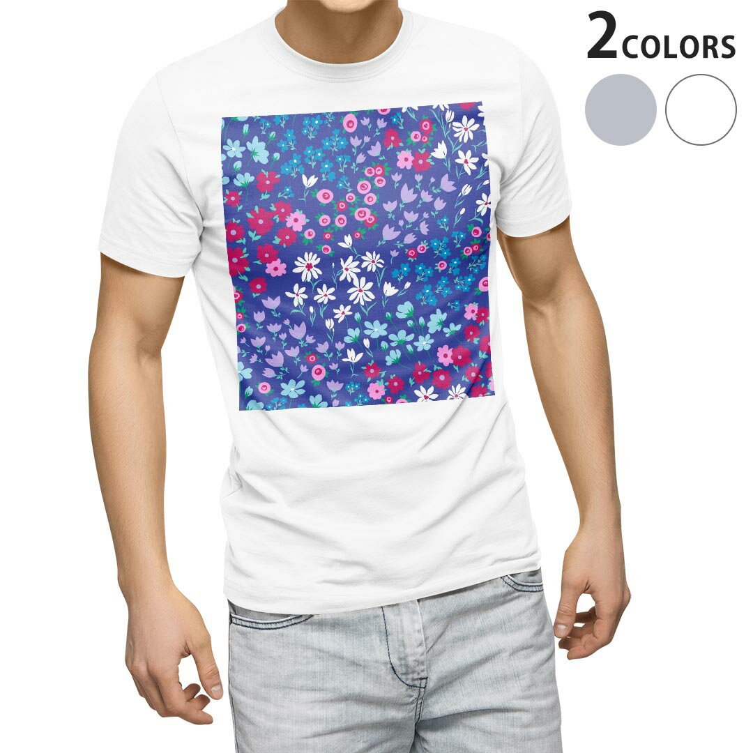 Tシャツ メンズ 半袖 ホワイト グレー デザイン S M L XL 2XL Tシャツ ティーシャツ T shirt 012226 花　花柄　青