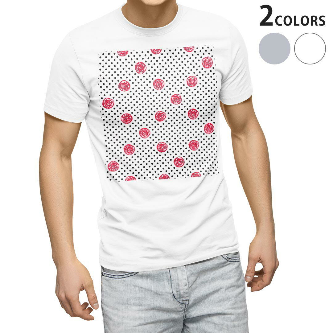 Tシャツ メンズ 半袖 ホワイト グレー デザイン S M L XL 2XL Tシャツ ティーシャツ T shirt 012601 バラ 花 ドット