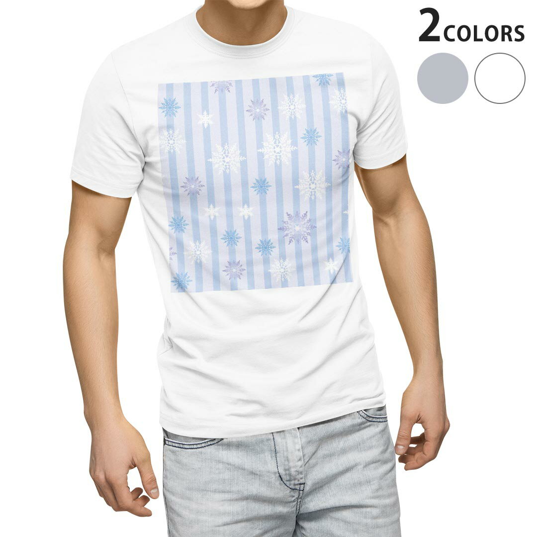 Tシャツ メンズ 半袖 ホワイト グレー デザイン S M L XL 2XL Tシャツ ティーシャツ T shirt 012646 雪　結晶　ストライプ
