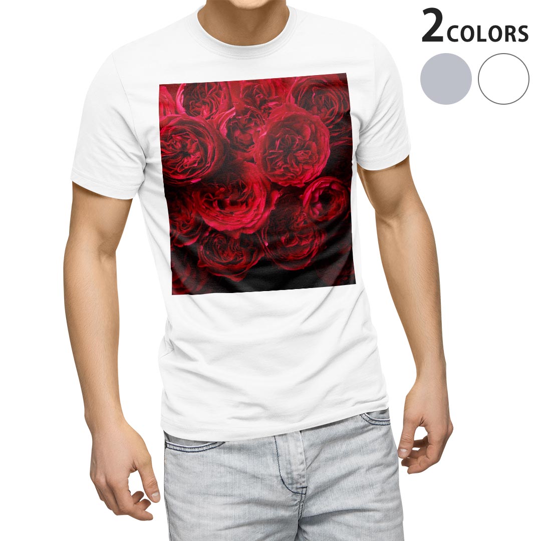 Tシャツ メンズ 半袖 ホワイト グレー デザイン S M L XL 2XL Tシャツ ティーシャツ T shirt 012764 バラ　花　赤
