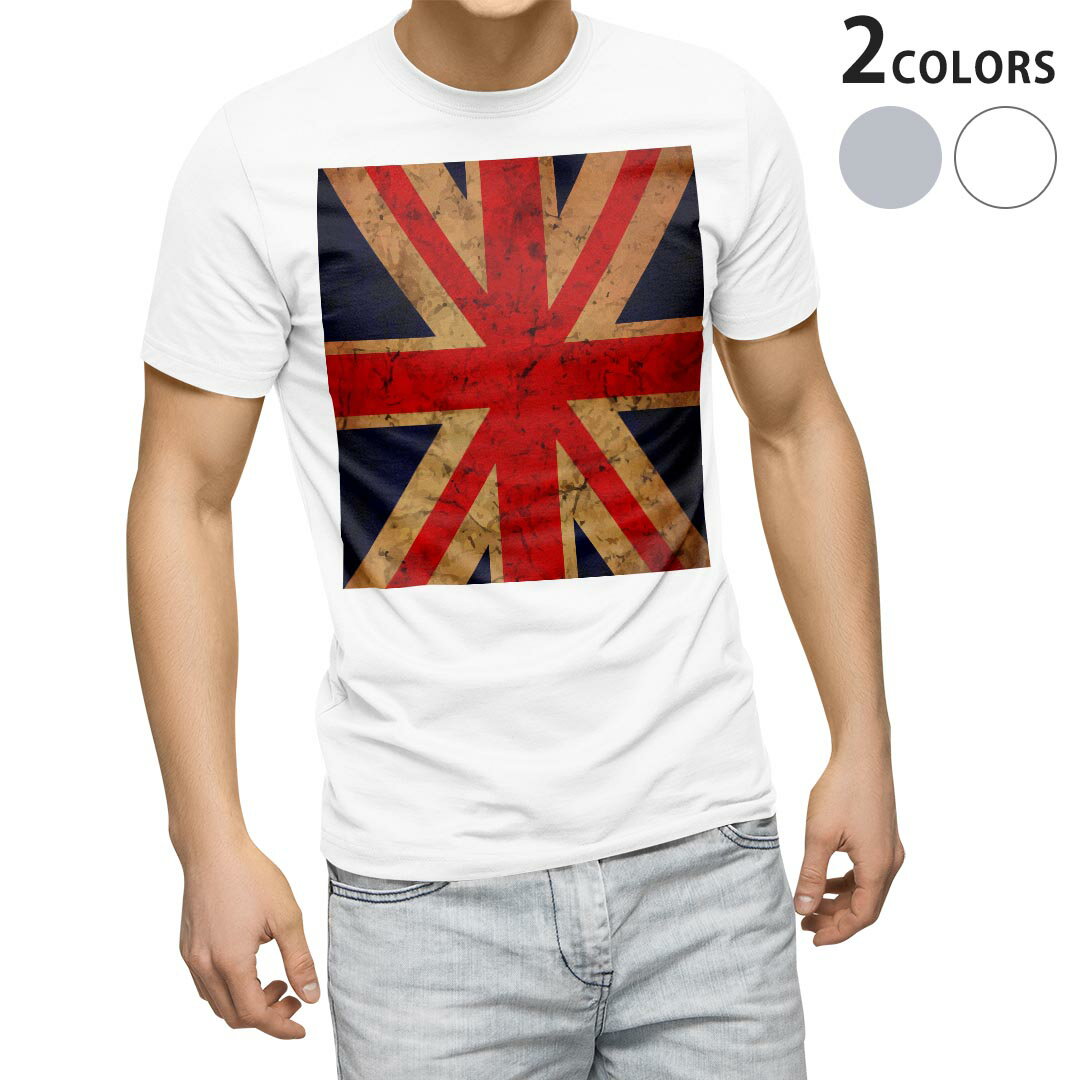 Tシャツ メンズ 半袖 ホワイト グレー デザイン S M L XL 2XL Tシャツ ティーシャツ T shirt 012778 ユニオンジャック　イギリス　レトロ