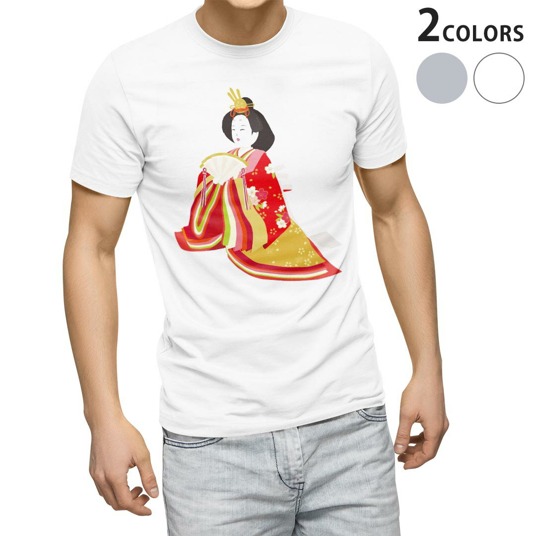 Tシャツ メンズ 半袖 ホワイト グレー デザイン S M L XL 2XL Tシャツ ティーシャツ T shirt 012858 ひな祭り 和 節句