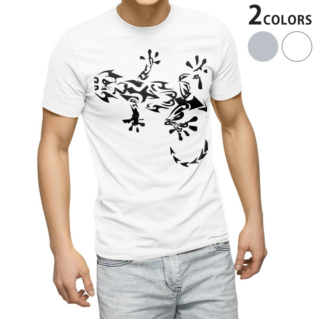 Tシャツ メンズ 半袖 ホワイト グレー デザイン S M L XL 2XL Tシャツ ティーシャツ T shirt 013276 トカゲ　モノトーン　かっこいい