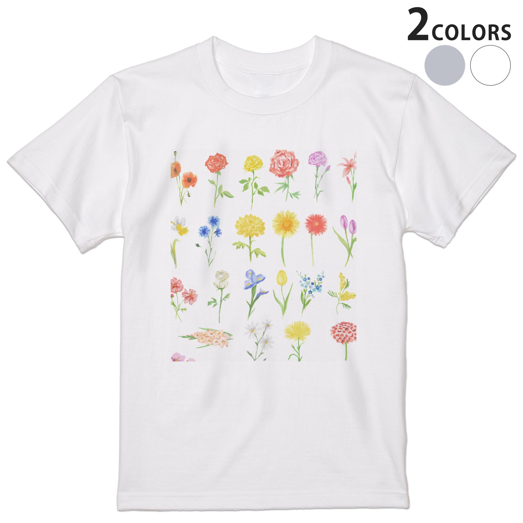 Long-Sleeved - Tシャツ メンズ 半袖 ホワイト グレー デザイン S M L XL 2XL Tシャツ ティーシャツ T shirt 013357 花　植物　絵