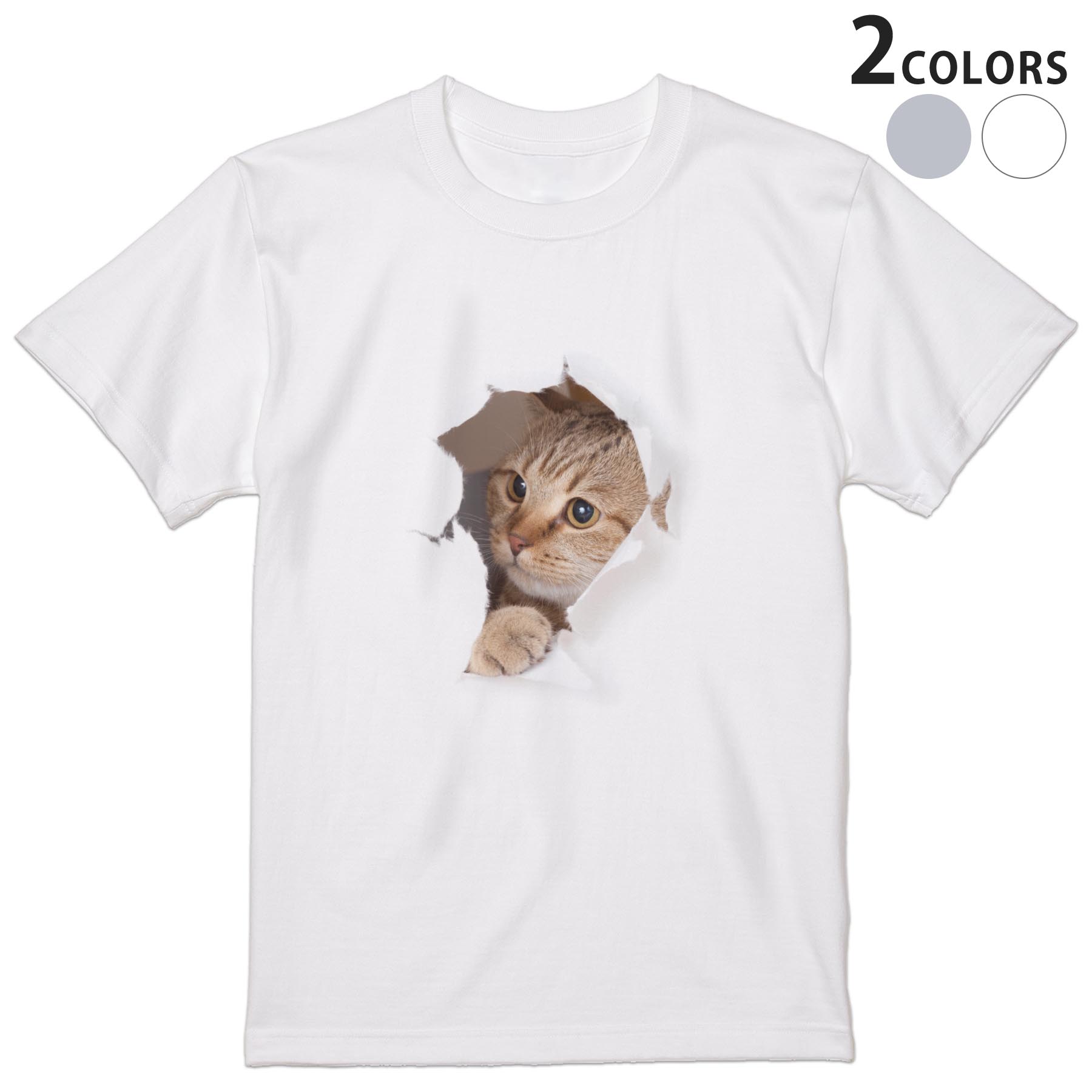 Tシャツ メンズ 半袖 ホワイト グレー デザイン S M L XL 2XL Tシャツ ティーシャツ T shirt 013566 猫　写真
