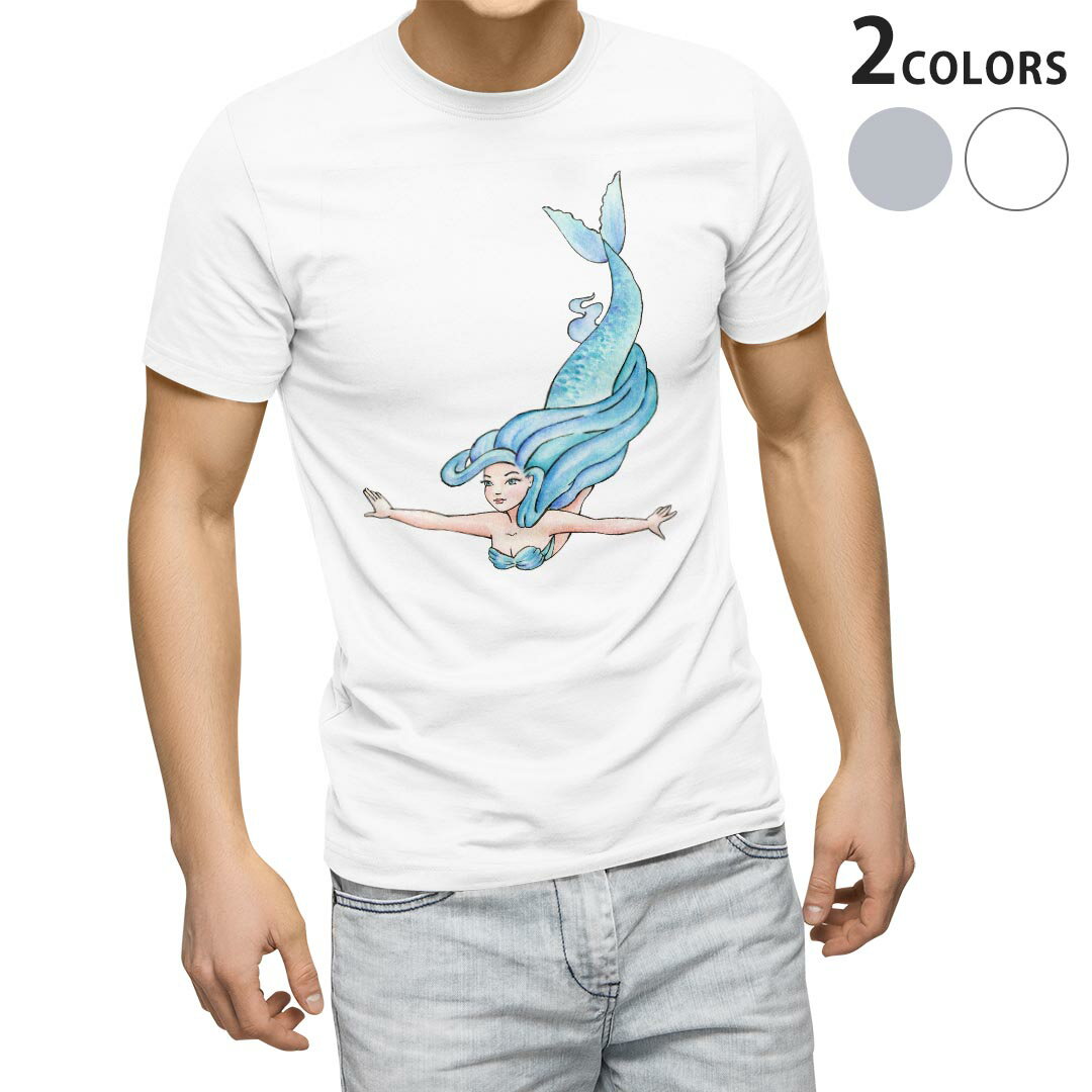 Tシャツ メンズ 半袖 ホワイト グレー デザイン S M L XL 2XL Tシャツ ティーシャツ T shirt 013603 人魚　海　女性