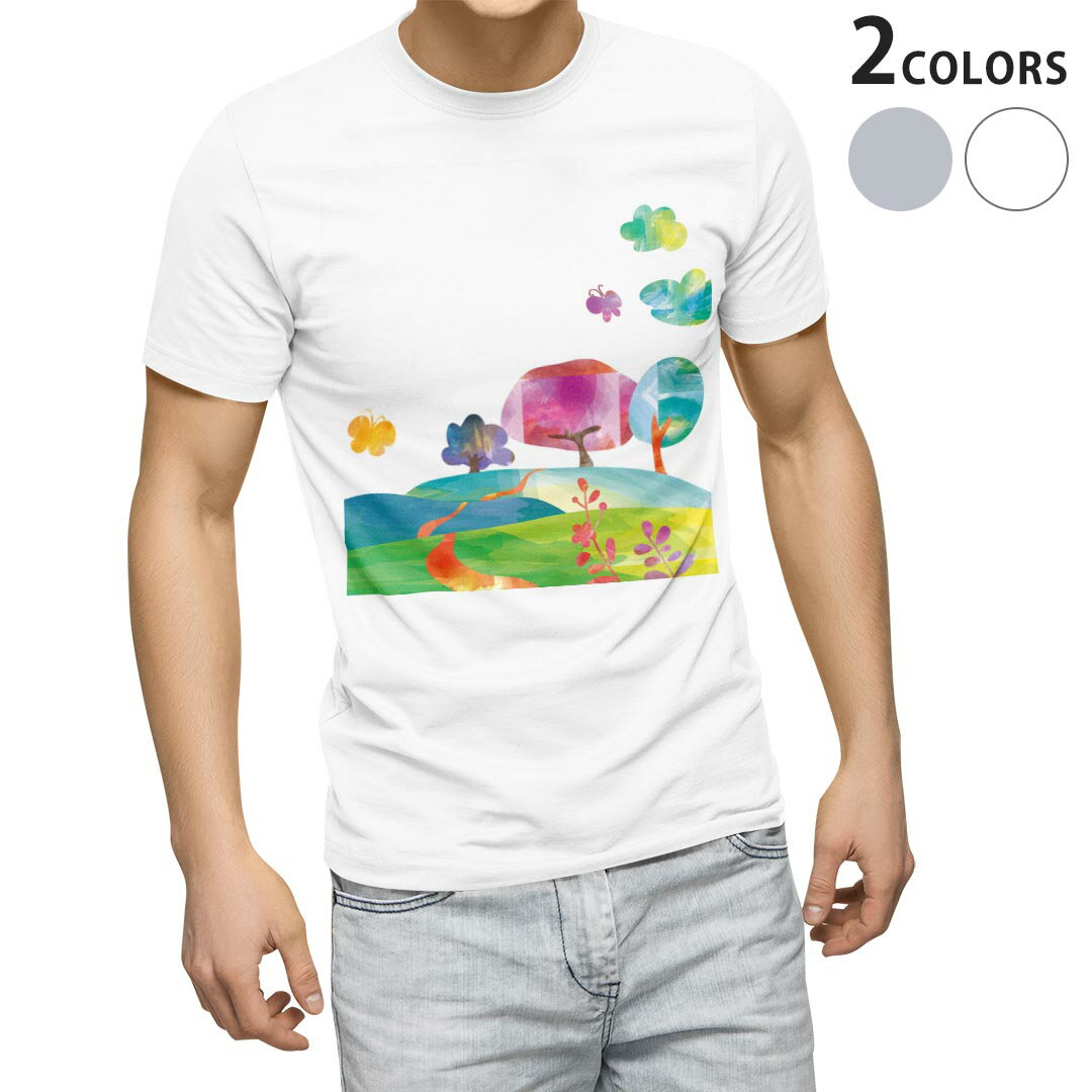 美国休闲服 - Tシャツ メンズ 半袖 ホワイト グレー デザイン S M L XL 2XL Tシャツ ティーシャツ T shirt 013626 カラフル　山　森