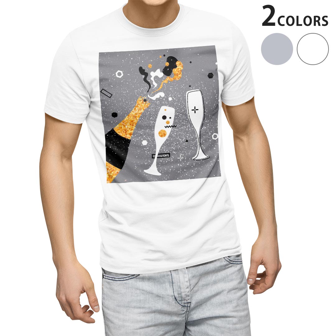 Tシャツ メンズ 半袖 ホワイト グレー デザイン S M L XL 2XL Tシャツ ティーシャツ T shirt 013793 バーティー　シャンパン