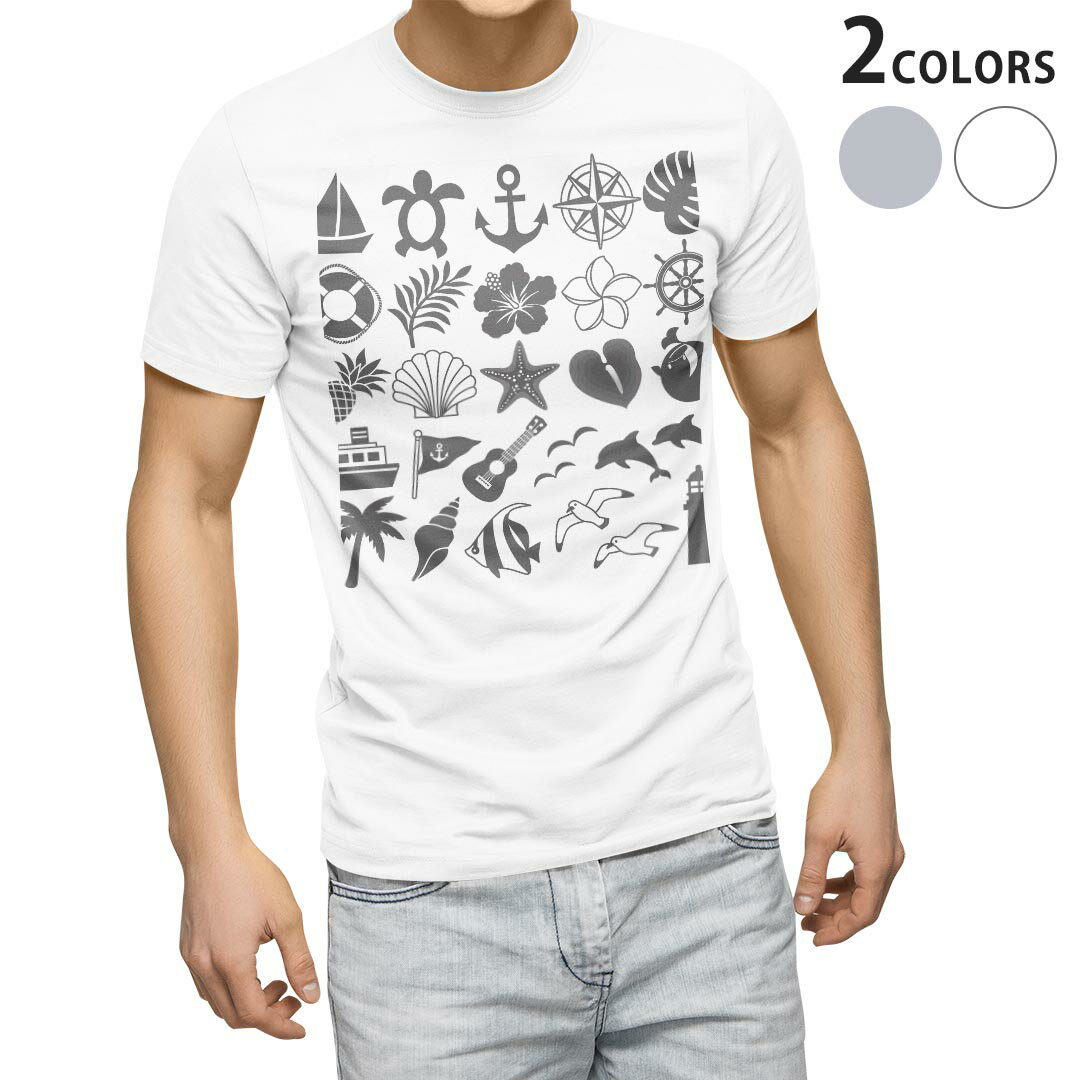 Tシャツ メンズ 半袖 ホワイト グレー デザイン S M L XL 2XL Tシャツ ティーシャツ T shirt 013874 海 夏 ハイビスカス