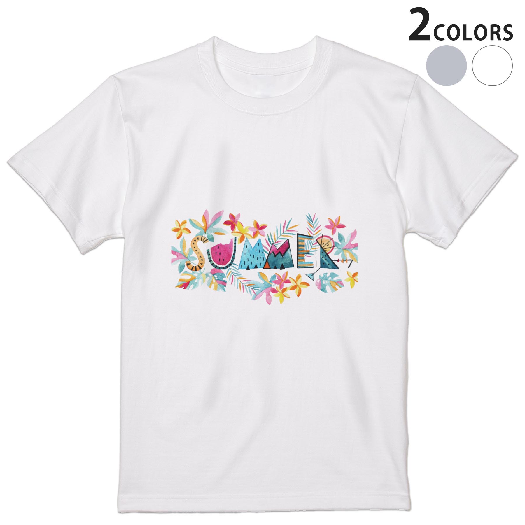 Tシャツ メンズ 半袖 ホワイト グレー デザイン S M L XL 2XL Tシャツ ティーシャツ T shirt 014053 スイカ　　トロピカル