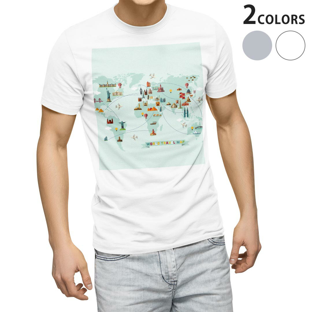 Tシャツ メンズ 半袖 ホワイト グレー デザイン S M L XL 2XL Tシャツ ティーシャツ T shirt 014129 世界地図　イラスト