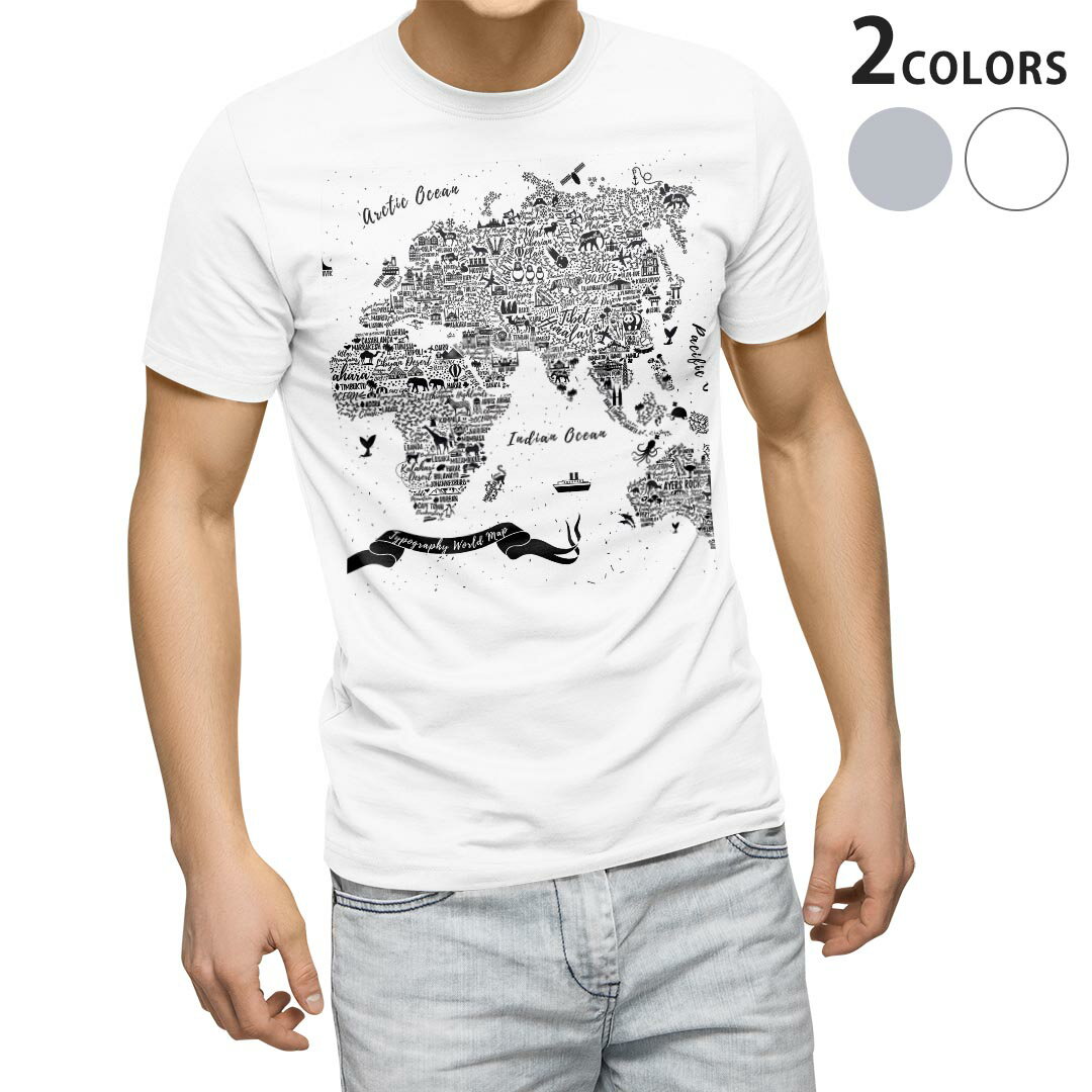 Tシャツ メンズ 半袖 ホワイト グレー デザイン S M L XL 2XL Tシャツ ティーシャツ T shirt 014130 世界地図　レトロ
