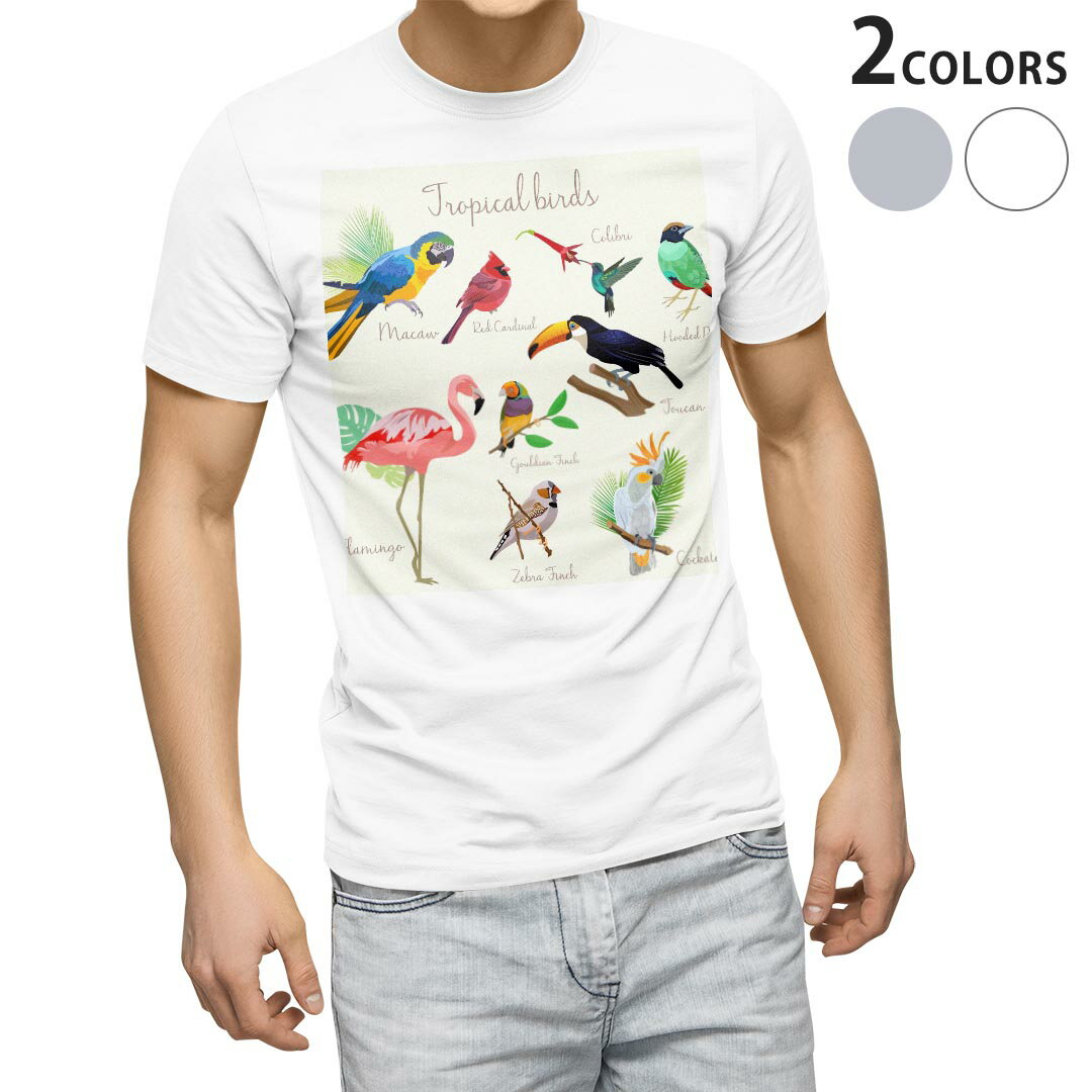 Tシャツ メンズ 半袖 ホワイト グレー デザイン S M L XL 2XL Tシャツ ティーシャツ T shirt 014304 鳥 アニマル フラミンゴ