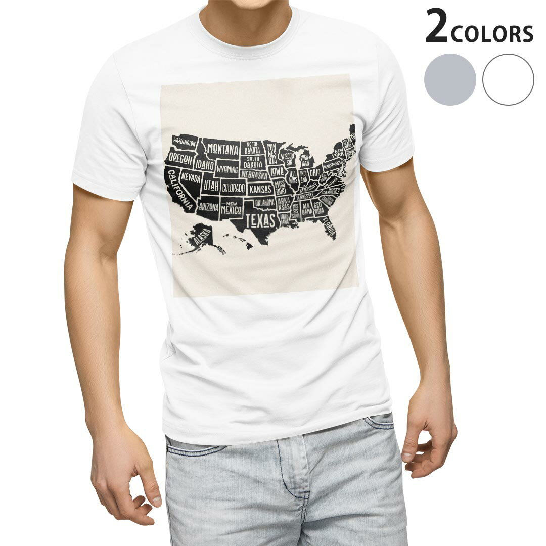 Tシャツ メンズ 半袖 ホワイト グレー デザイン S M L XL 2XL Tシャツ ティーシャツ T shirt 014307 アメリカ　地図　外国