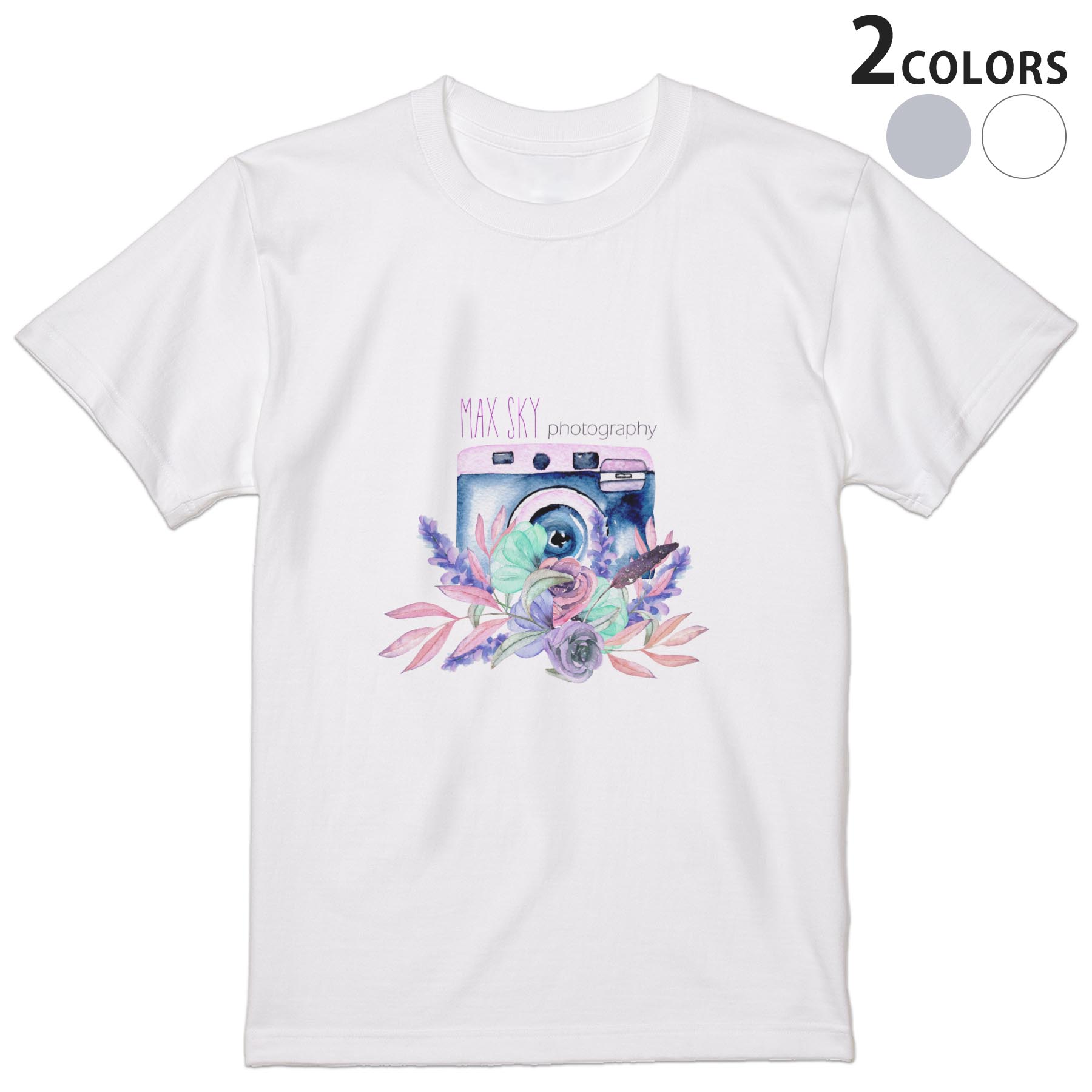 Other - Tシャツ メンズ 半袖 ホワイト グレー デザイン S M L XL 2XL Tシャツ ティーシャツ T shirt 014339 カメラ　花　パステル