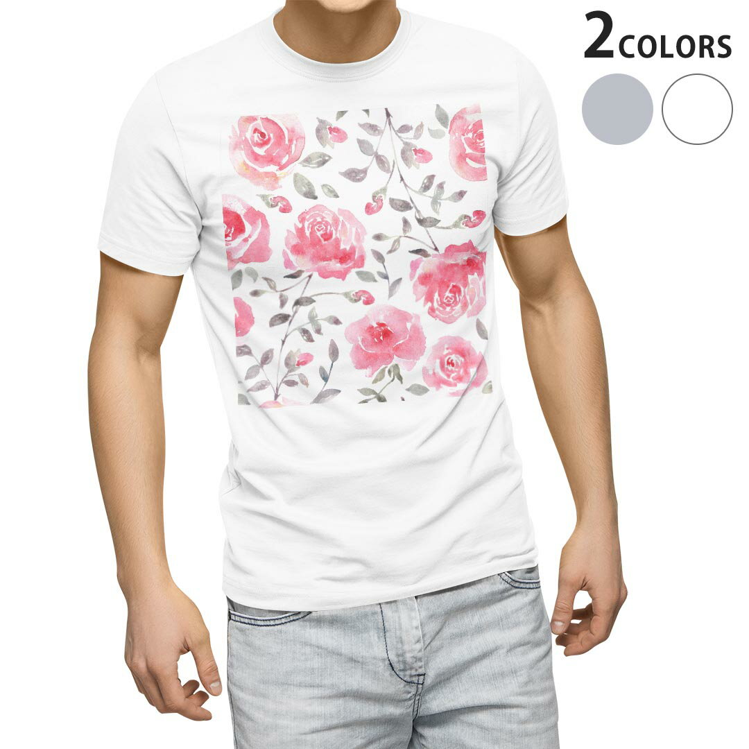 Tシャツ メンズ 半袖 ホワイト グレー デザイン S M L XL 2XL Tシャツ ティーシャツ T shirt 014405 花　　薔薇