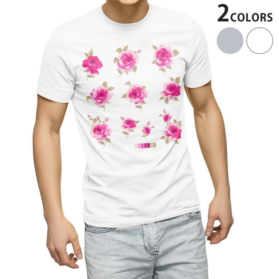 Rakuten - Tシャツ メンズ 半袖 ホワイト グレー デザイン S M L XL 2XL Tシャツ ティーシャツ T shirt 014437 花　　ピンク