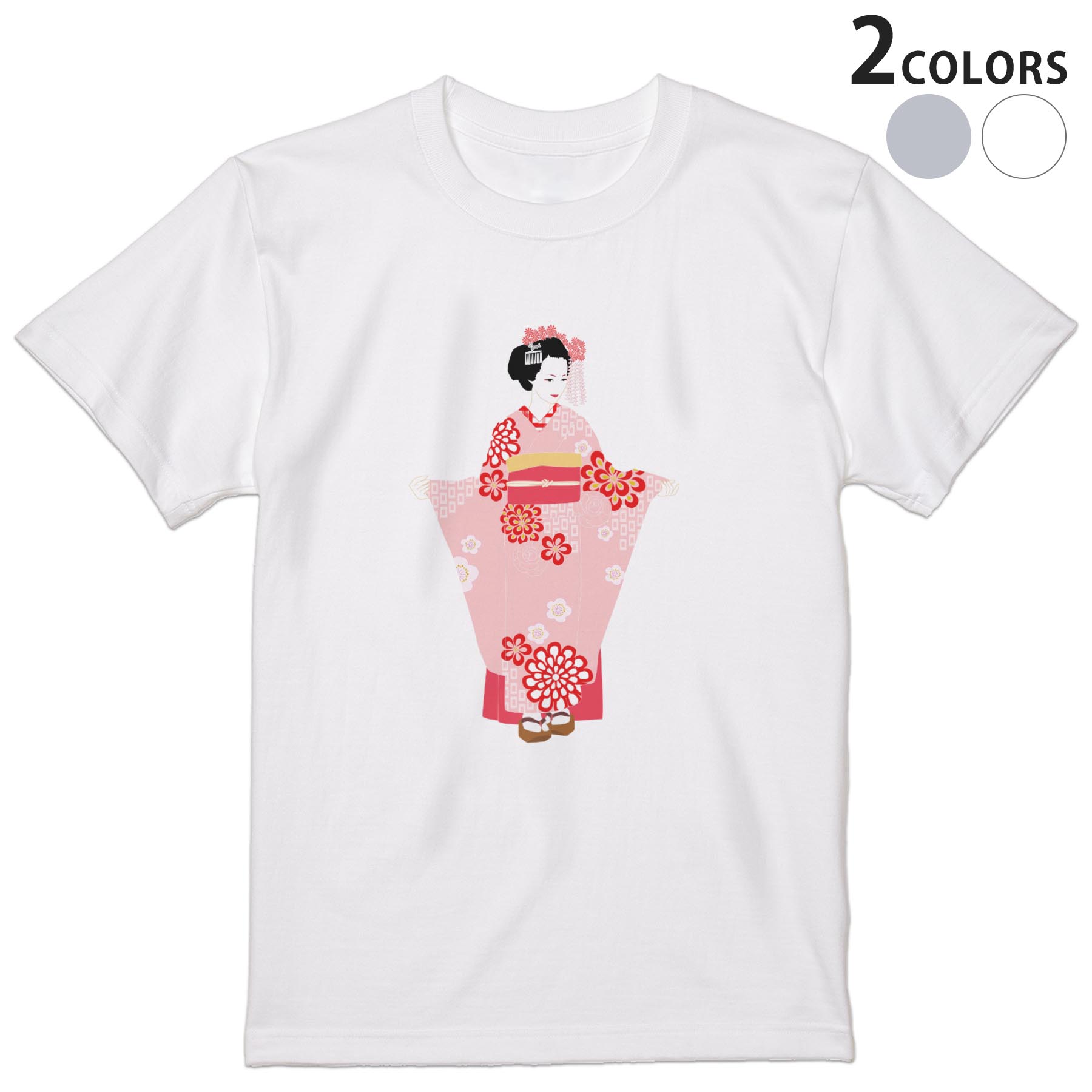 Tシャツ メンズ 半袖 ホワイト グレー デザイン S M L XL 2XL Tシャツ ティーシャツ T shirt 014444 着物 舞妓 花