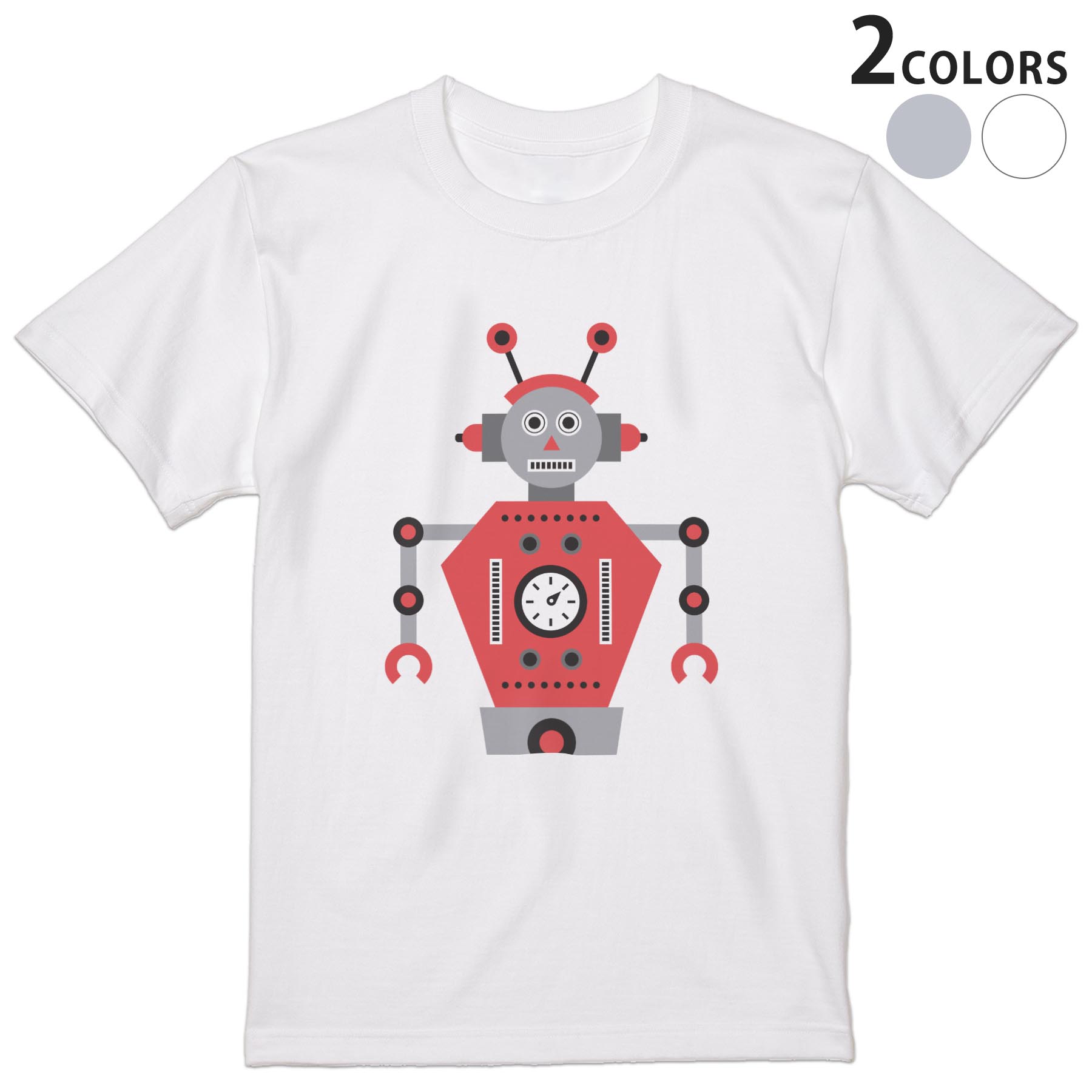 Character - Tシャツ メンズ 半袖 ホワイト グレー デザイン S M L XL 2XL Tシャツ ティーシャツ T shirt 014567 ロボット　キャラクター