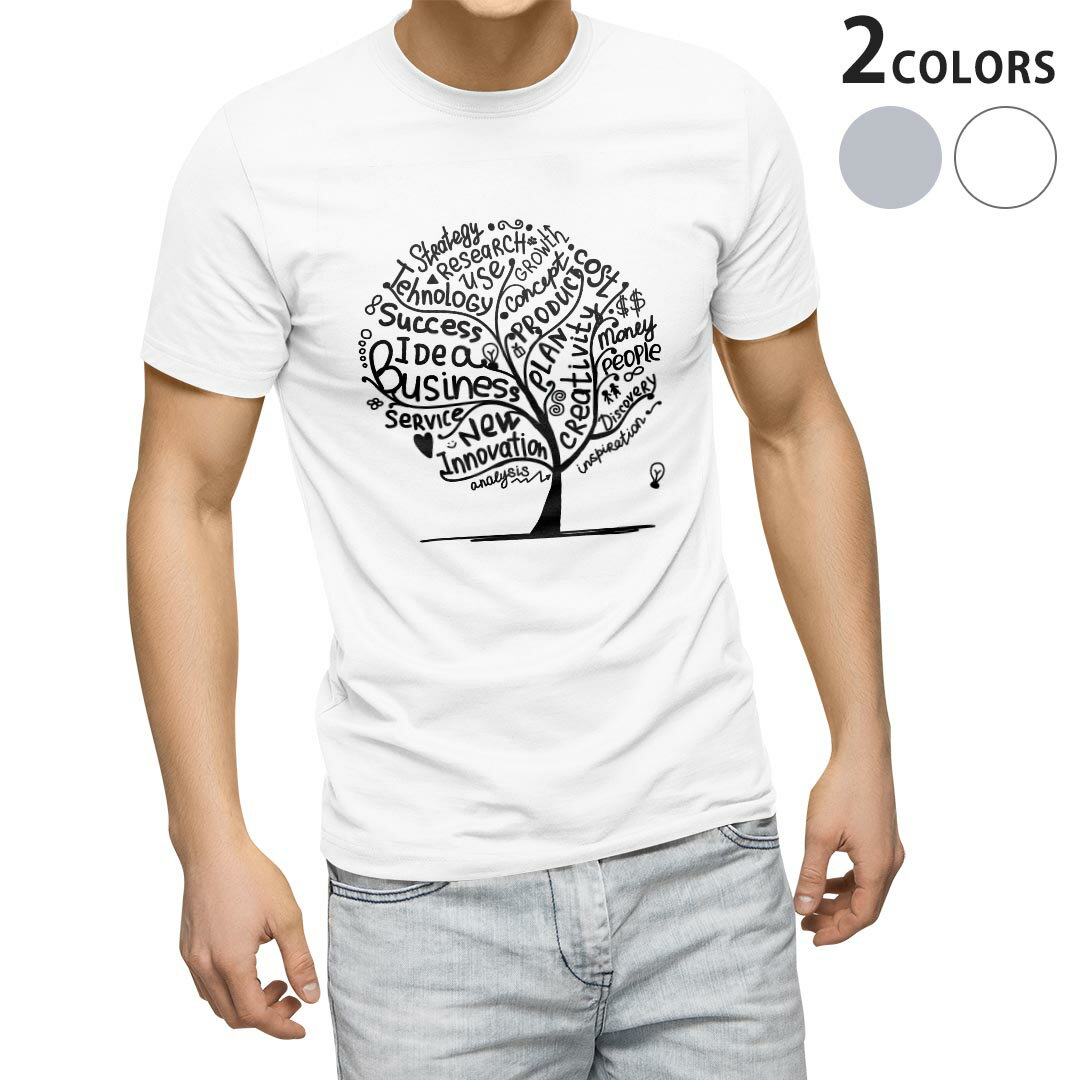 Tシャツ メンズ 半袖 ホワイト グレー デザイン S M L XL 2XL Tシャツ ティーシャツ T shirt 014608 英語 木 植物