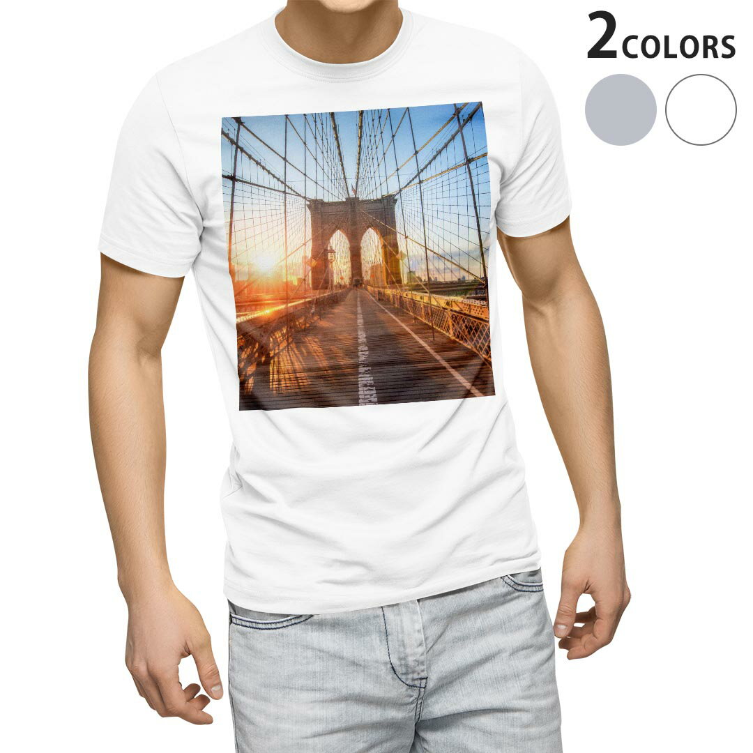 Tシャツ メンズ 半袖 ホワイト グレー デザイン S M L XL 2XL Tシャツ ティーシャツ T shirt 014736 橋　風景　写真(4.0)