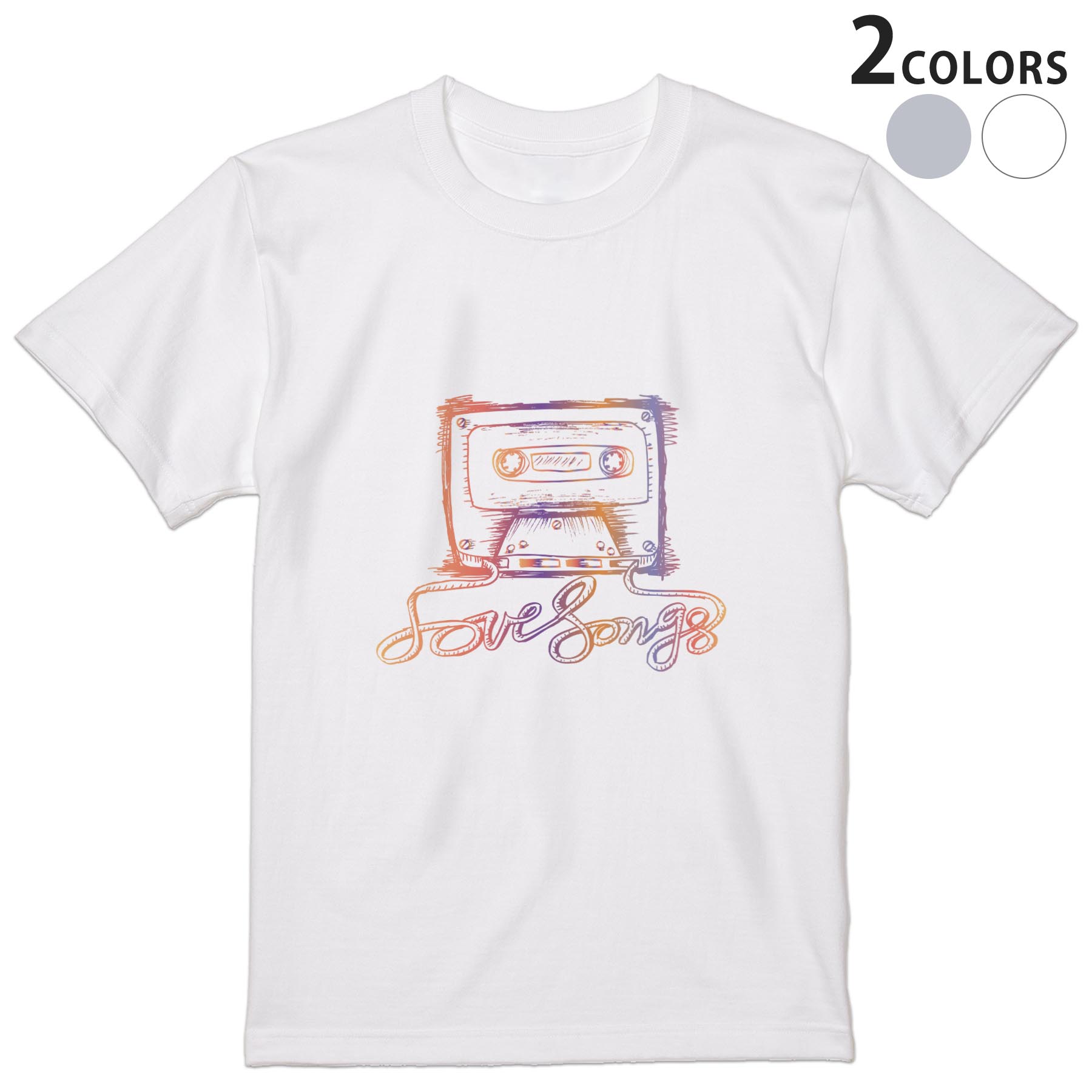 楽天kabeコレTシャツ メンズ 半袖 ホワイト グレー デザイン S M L XL 2XL Tシャツ ティーシャツ T shirt 014793 音楽　テープ　カラフル