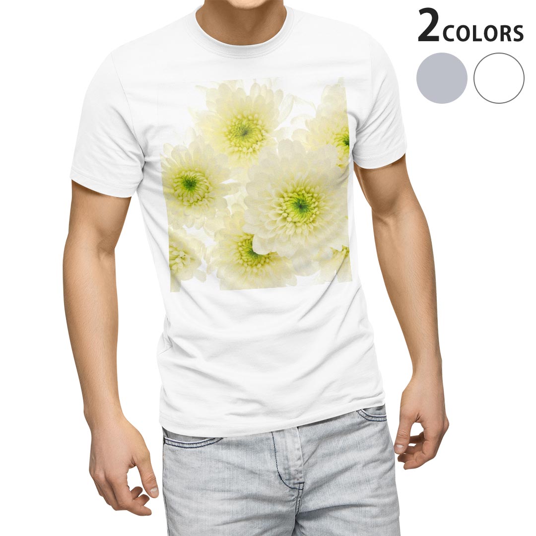 Tシャツ メンズ 半袖 ホワイト グレー デザイン S M L XL 2XL Tシャツ ティーシャツ T shirt 014825 花　白　flower