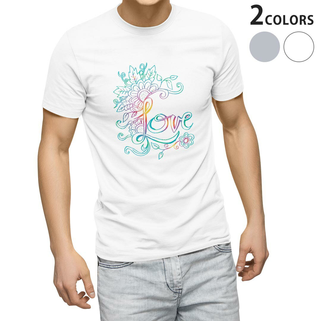 Tシャツ メンズ 半袖 ホワイト グレー デザイン S M L XL 2XL Tシャツ ティーシャツ T shirt 014847 LOVE　カラフル　レイボー