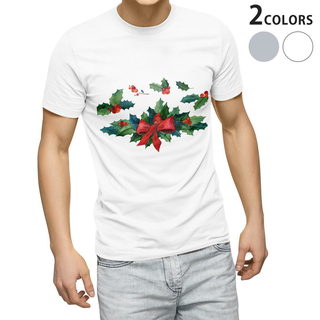 tシャツ メンズ 半袖 ホワイト グレー デザイン XS S M L XL 2XL Tシャツ ティーシャツ T shirt 014890 ヒイラギ　柊　クリスマス
