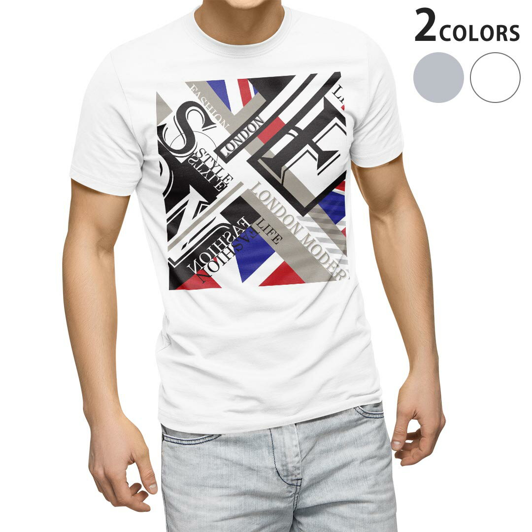 Tシャツ メンズ 半袖 ホワイト グレー デザイン S M L XL 2XL Tシャツ ティーシャツ T shirt 014965 ユニオンジャック　イラスト　外国　英字
