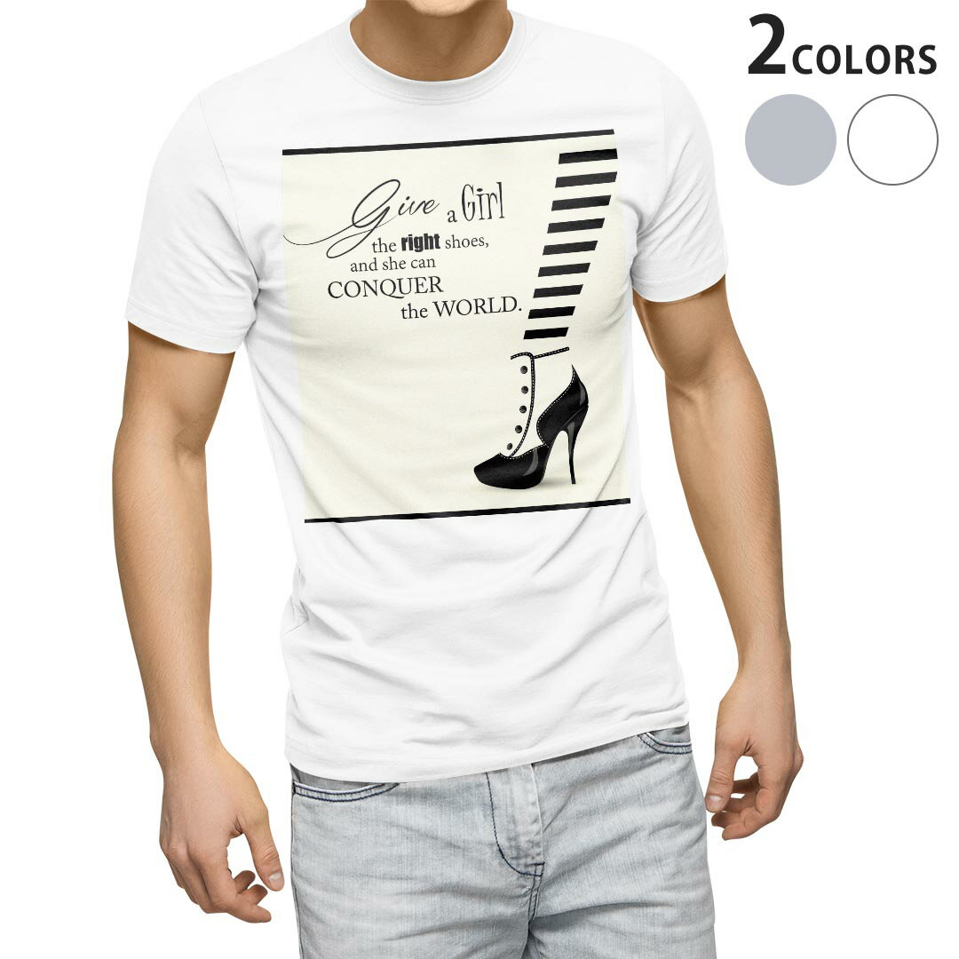 Tシャツ メンズ 半袖 ホワイト グレー デザイン S M L XL 2XL Tシャツ ティーシャツ T shirt 014977 モノクロ　英字　女の子　ハイヒール