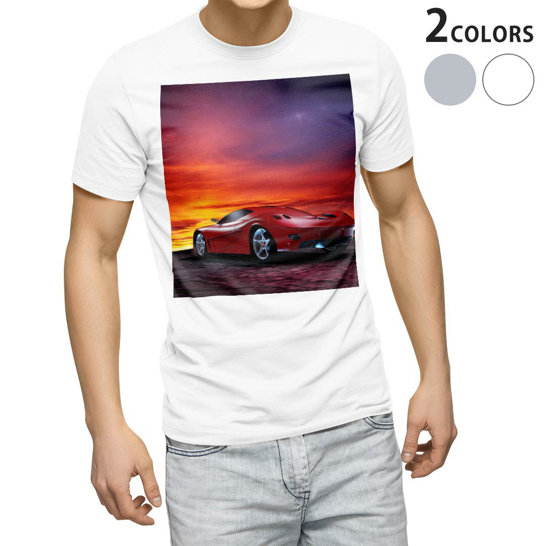 Tシャツ メンズ 半袖 ホワイト グレー デザイン S M L XL 2XL Tシャツ ティーシャツ T shirt 014992 景色　夜景　風景　写真　車