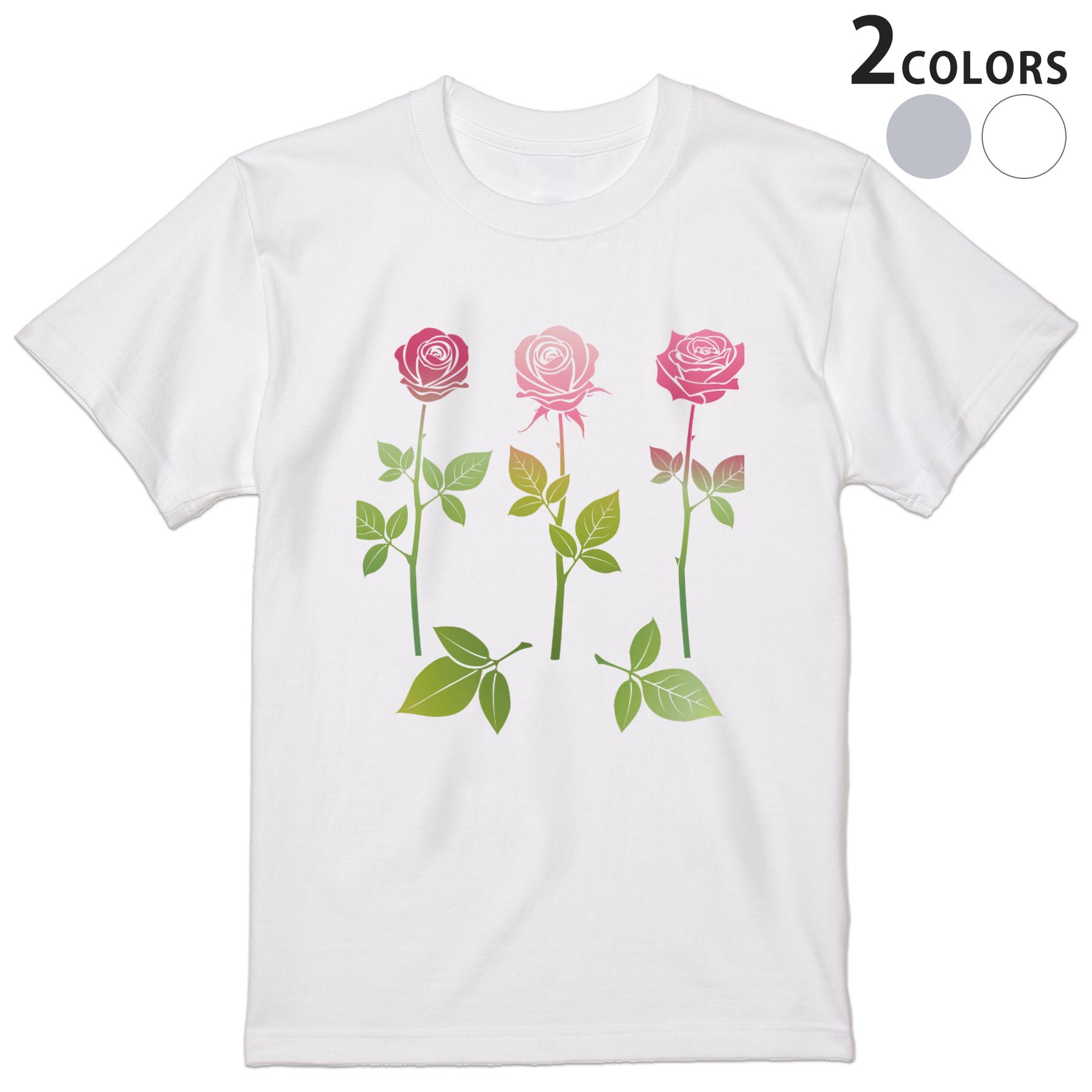 Tシャツ メンズ 半袖 ホワイト グレー デザイン S M L XL 2XL Tシャツ ティーシャツ T shirt 015302 バラ　花　ピンク　植物