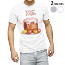 Tシャツ メンズ 半袖 ホワイト グレー デザイン S M L XL 2XL Tシャツ ティーシャツ T shirt 015327 イースター たまご とり ケーキ パステル