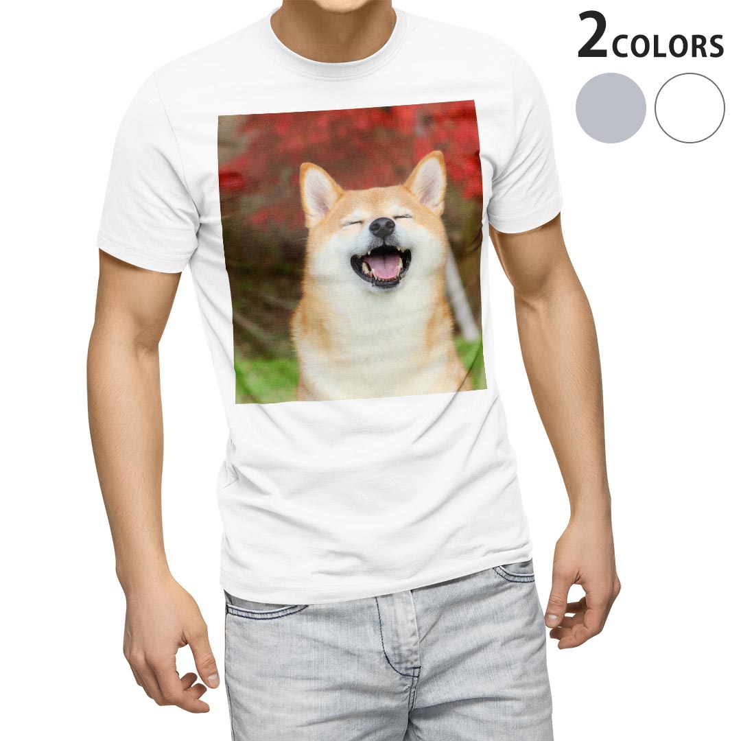 Tシャツ メンズ 半袖 ホワイト グレー デザイン S M L XL 2XL Tシャツ ティーシャツ T shirt 015611 犬　かわいい　柴犬