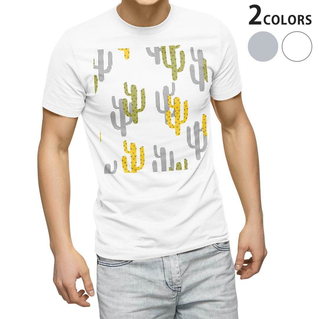 Shirts, T-Shirts - Tシャツ メンズ 半袖 ホワイト グレー デザイン S M L XL 2XL Tシャツ ティーシャツ T shirt 015943 サボテン　模様　黄色