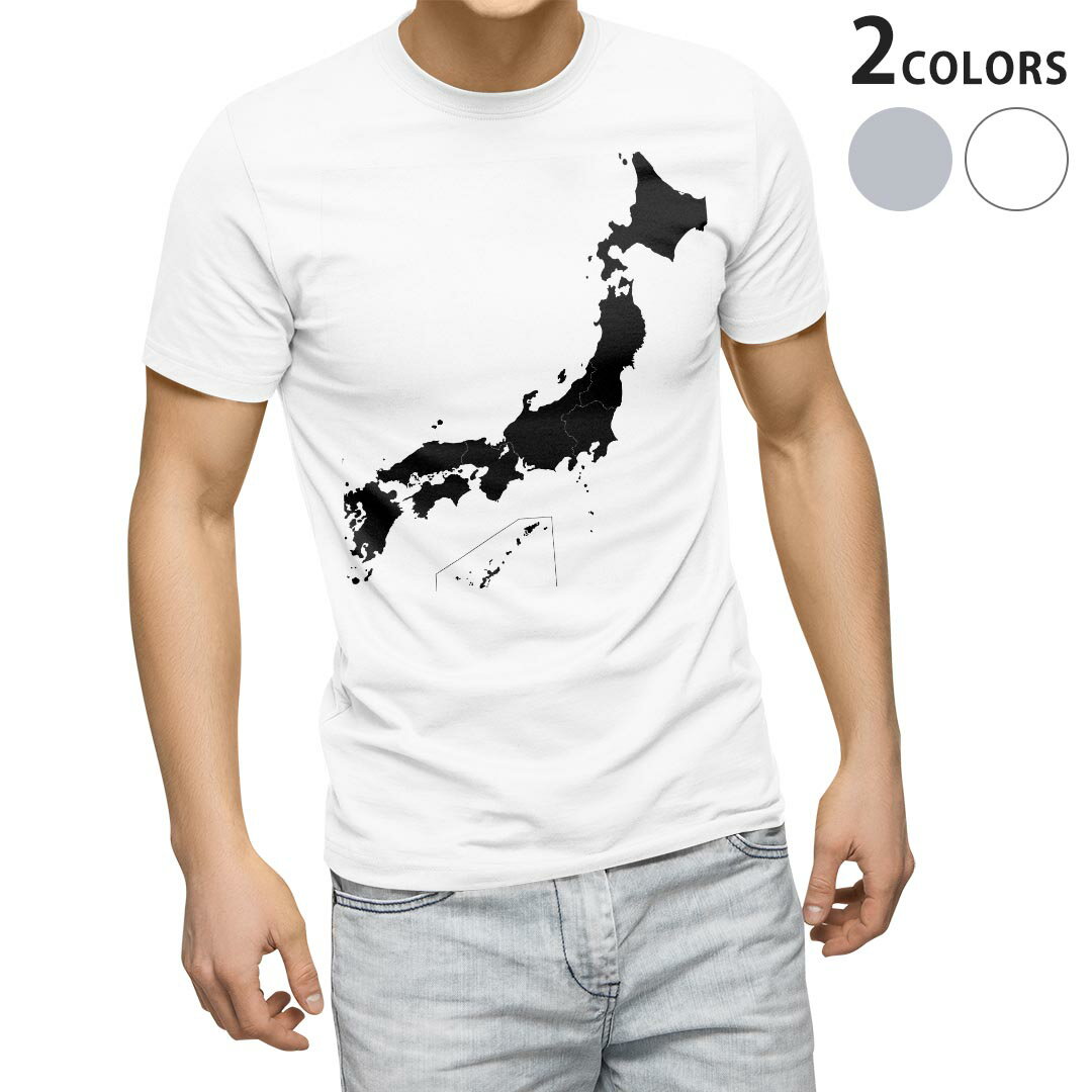 Tシャツ メンズ 半袖 ホワイト グレー デザイン S M L XL 2XL Tシャツ ティーシャツ T shirt 015961 日本　地図　黒