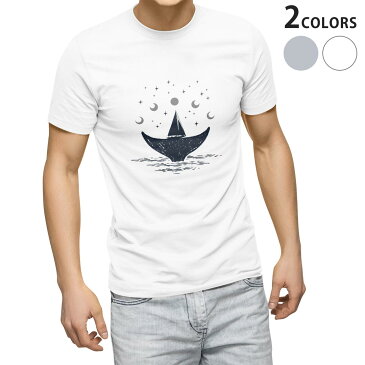 tシャツ メンズ 半袖 ホワイト グレー デザイン XS S M L XL 2XL Tシャツ ティーシャツ T shirt 016040 月の満ち欠け 宇宙 魚 月